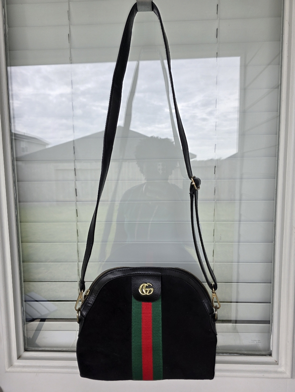 Gucci Black Suede Crossbody Bag Women Green-Red Stripe Detach Strap 7x11 - Picture 3 of 16